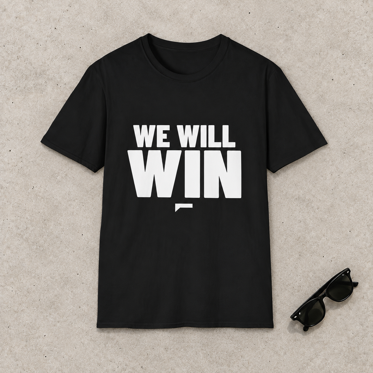 Black FanJabs WE WILL WIN T-shirt on concrete